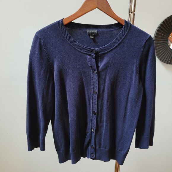 Talbots Cardigan Size Medium Blue 3/4 Sleeve  Knit Sweater  Button Front - Picture 1 of 8